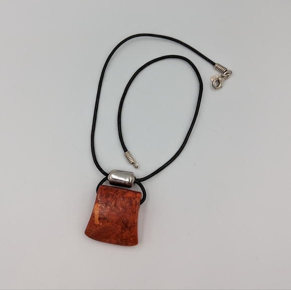 Eclectic Silpada Retired Sterling Silver Sponge Coral Leather Cord Necklace - Picture 2 of 9